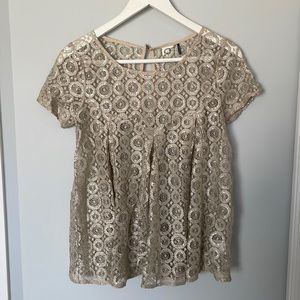 Shiny nude sheer babydoll blouse